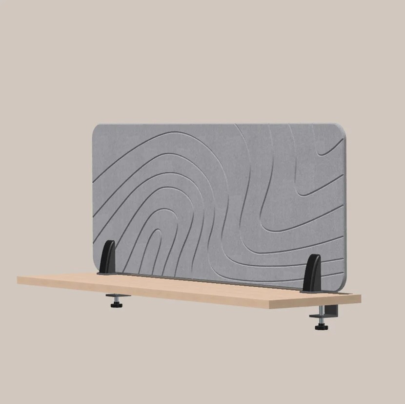 3D-model van een grijs bureaupaneel met golvend reliëf